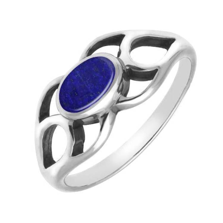 Sterling Silver Lapis Lazuli Oval Lattice Ring - Silver