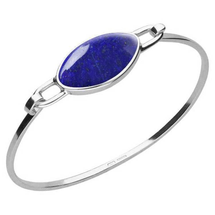 Sterling Silver Lapis Lazuli Oval Slim Bangle - Option1 Value Silver