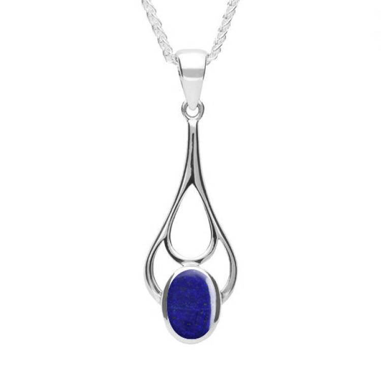 Sterling Silver Lapis Lazuli Oval Spoon Necklace - Silver