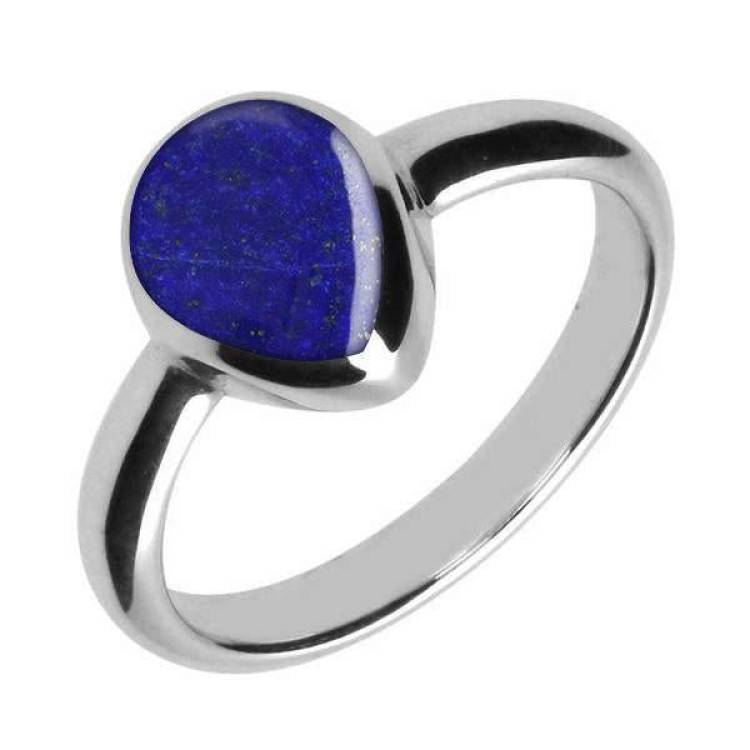 Sterling Silver Lapis Lazuli Pear Shaped Ring - Silver