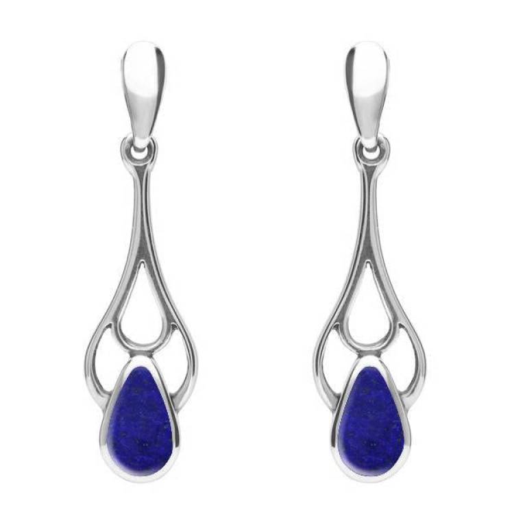 Sterling Silver Lapis Lazuli Pear Spoon Earrings - Silver