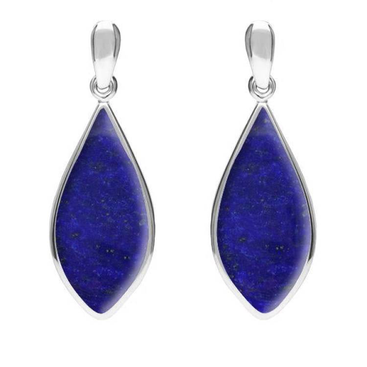 Sterling Silver Lapis Lazuli Pointed Pear Drop Earrings - Silver