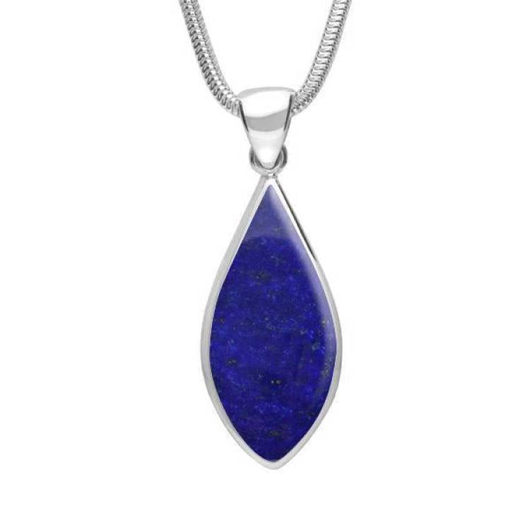 Sterling Silver Lapis Lazuli Pointed Pear Necklace - Silver