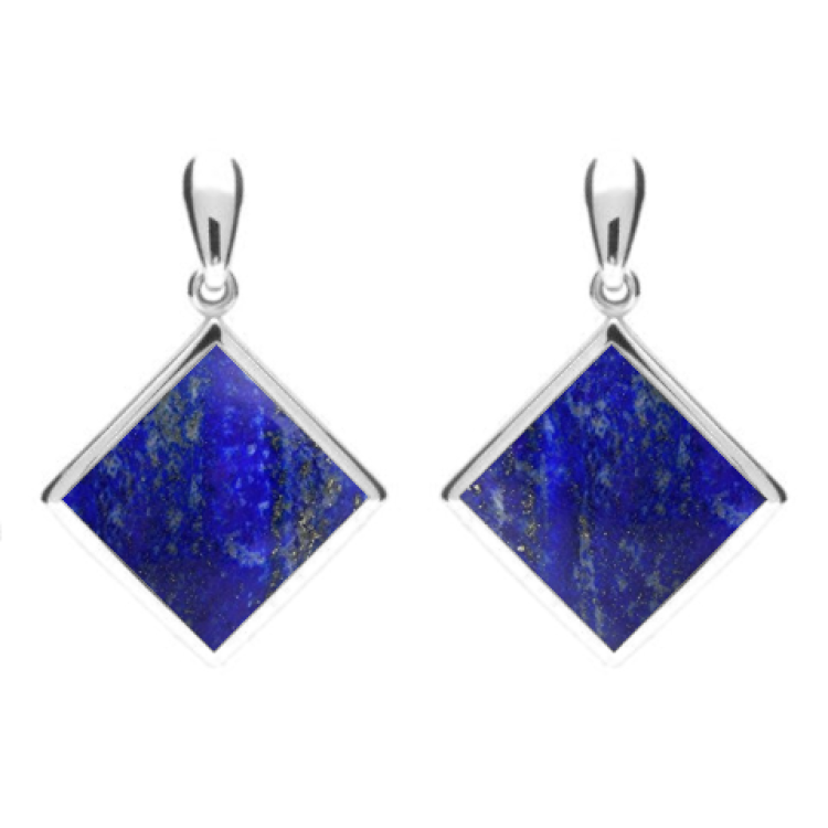 Sterling Silver Lapis Lazuli Rhombus Drop Earrings - Silver