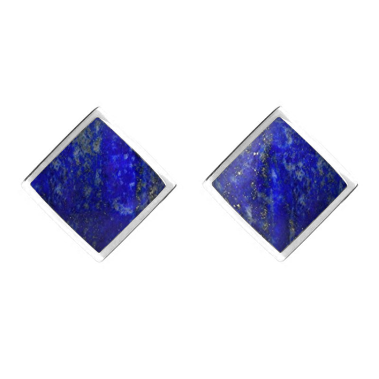 Sterling Silver Lapis Lazuli Rhombus Earrings - Silver
