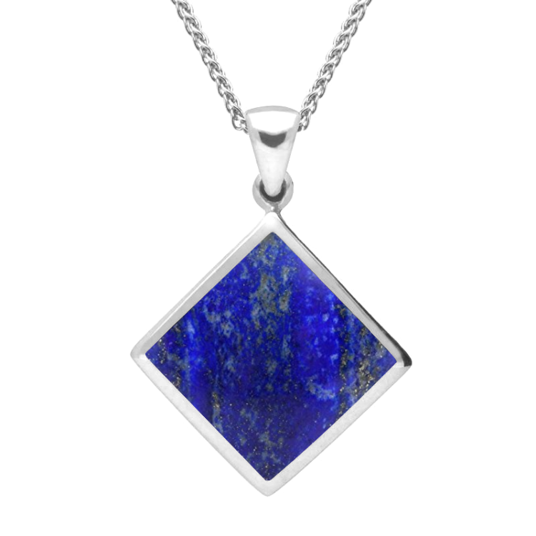 Sterling Silver Lapis Lazuli Rhombus Necklace - Silver