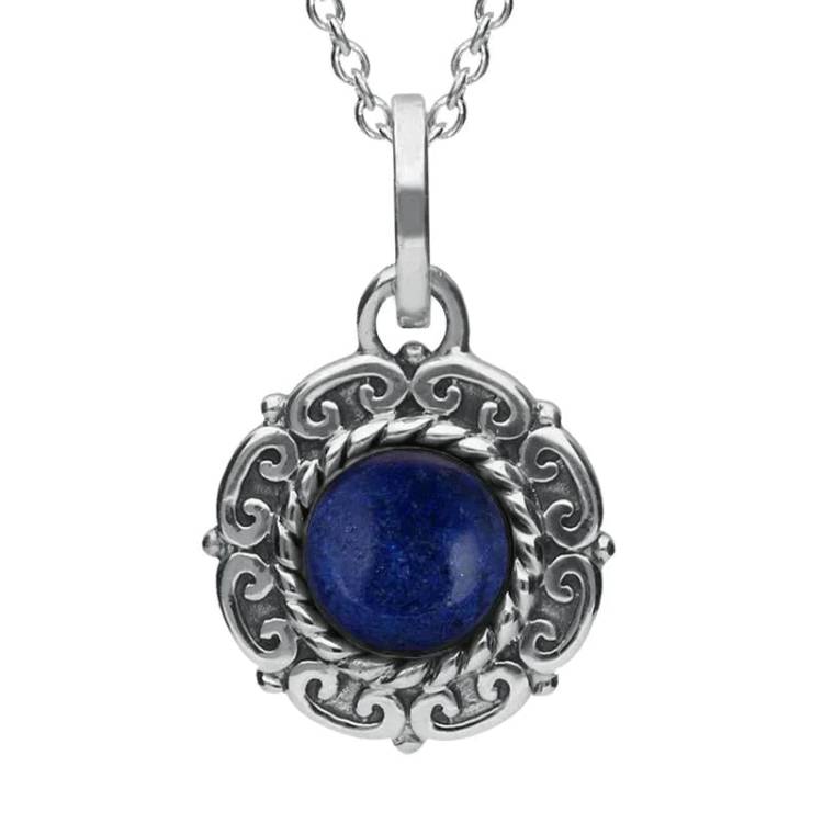 Sterling Silver Lapis Lazuli Rope Edge Beaded Necklace - Silver