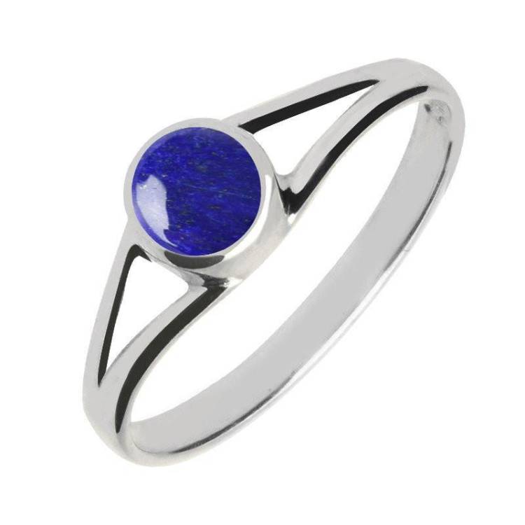 Sterling Silver Lapis Lazuli Round Split Shoulder Ring - Silver