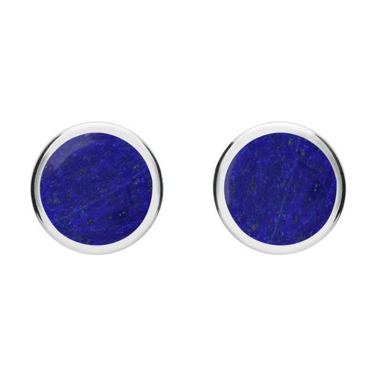 Sterling Silver Lapis Lazuli Round Stud Earrings - Silver