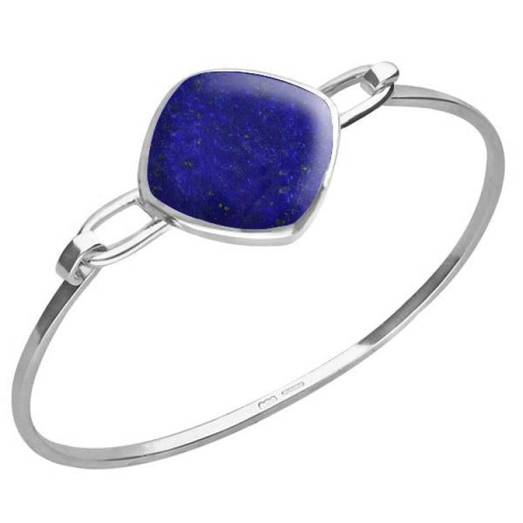 Sterling Silver Lapis Lazuli Slim Cushion Bangle - Option1 Value Silver