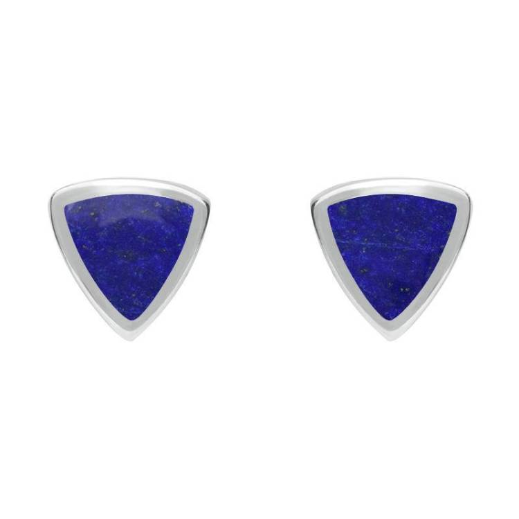 Sterling Silver Lapis Lazuli Small Curved Triangle Stud Earrings - Option1 Value Silver