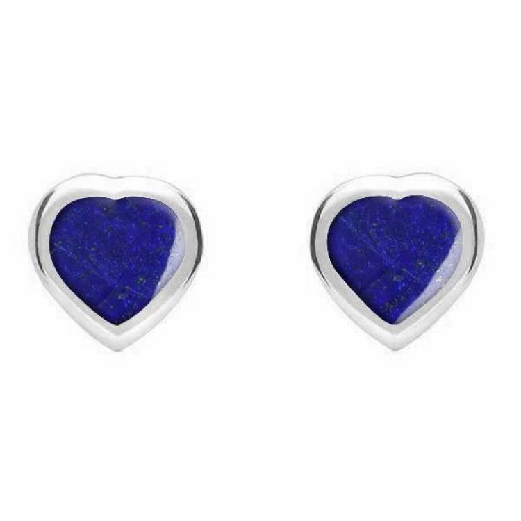 Sterling Silver Lapis Lazuli Small Framed Heart Stud Earrings