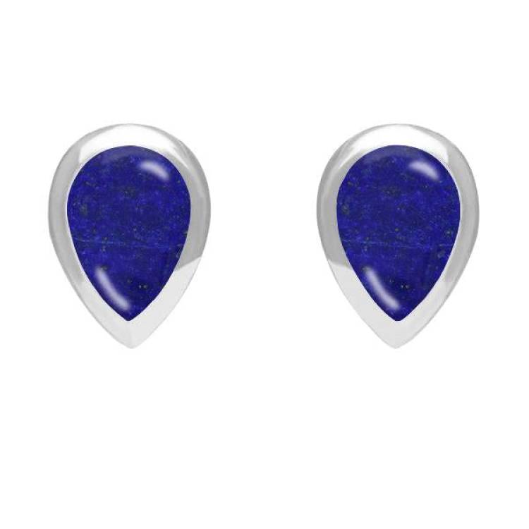 Sterling Silver Lapis Lazuli Small Teardrop Stud Earrings - Option1 Value Silver
