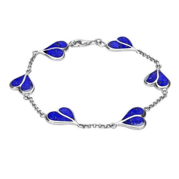 Sterling Silver Lapis Lazuli Split Heart Bracelet - Silver