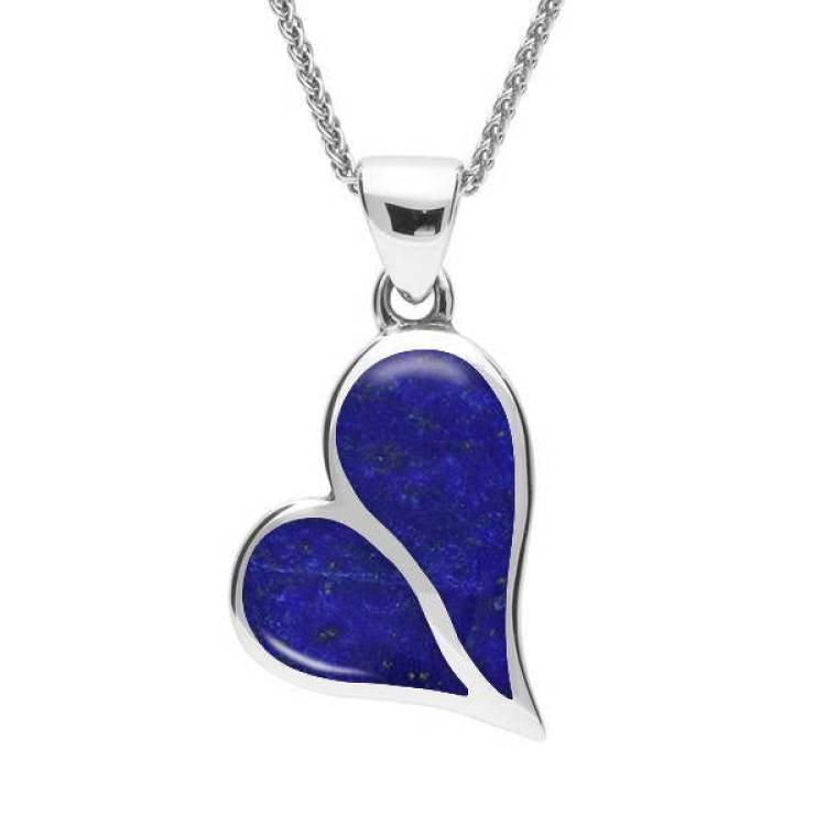 Sterling Silver Lapis Lazuli Split Heart Necklace - Silver