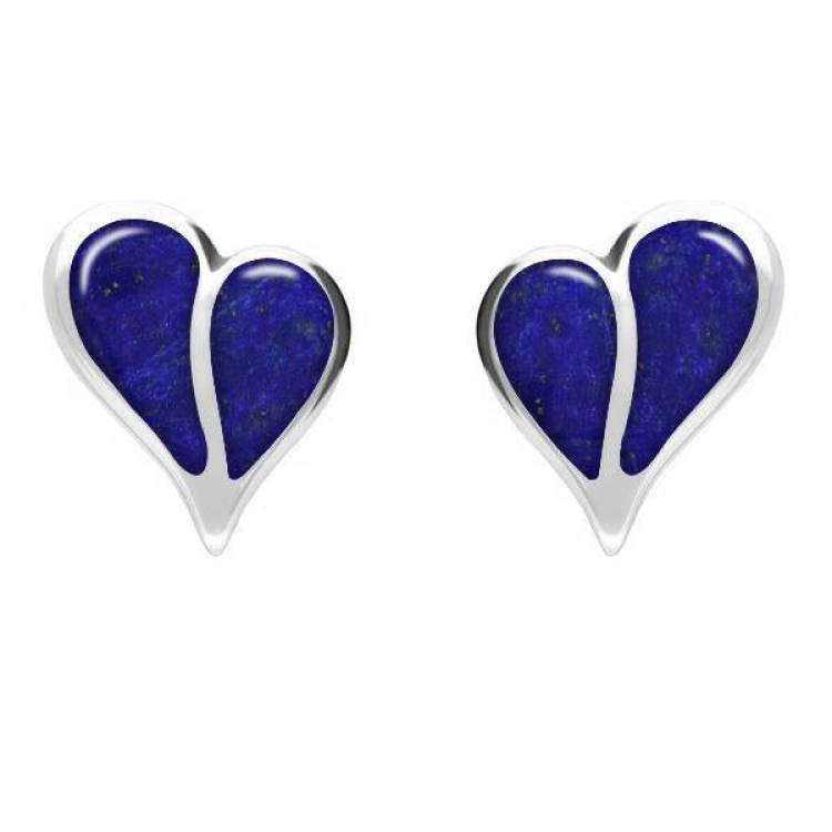 Sterling Silver Lapis Lazuli Split Heart Stud Earrings - Silver
