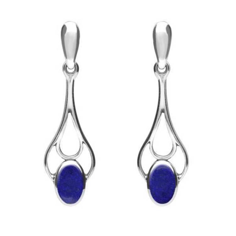 Sterling Silver Lapis Lazuli Spoon Drop Earrings - Silver