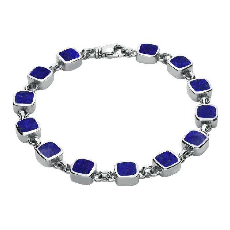 Sterling Silver Lapis Lazuli Square Cushion Bracelet - Silver