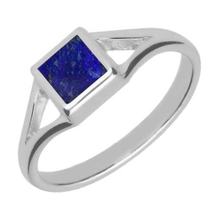 Sterling Silver Lapis Lazuli Square Split Shoulder Ring - Silver