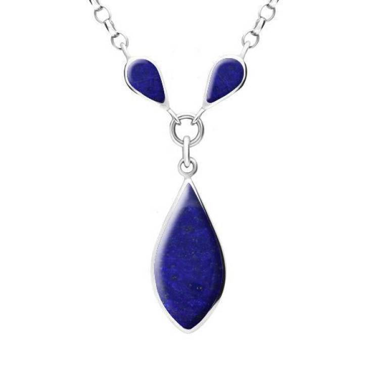 Sterling Silver Lapis Lazuli Three Stone Pear Necklace