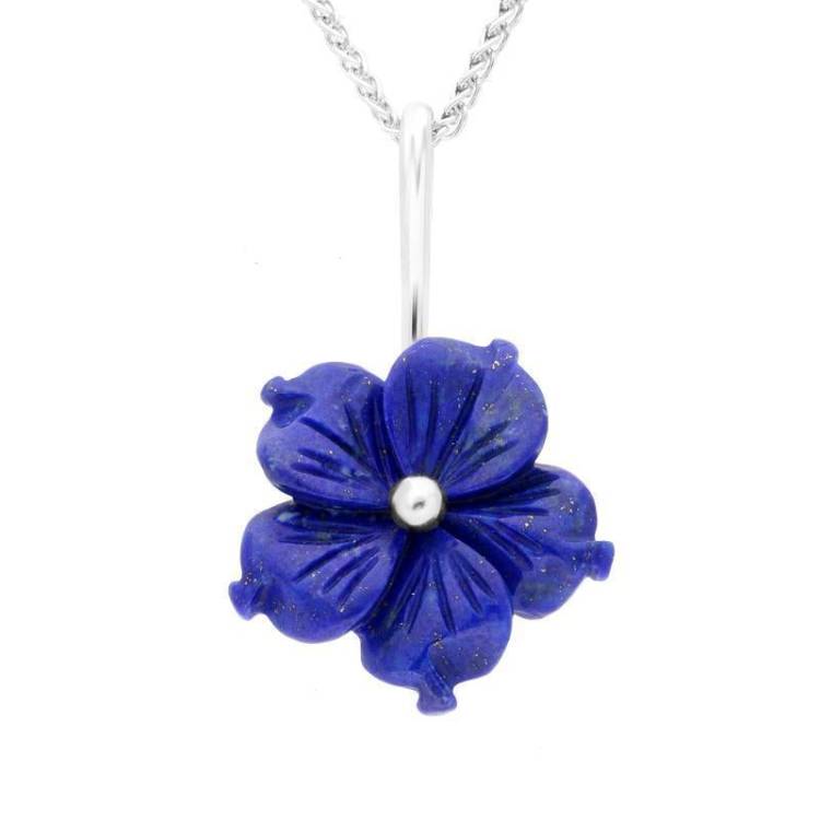 Sterling Silver Lapis Lazuli Tuberose 20mm Carnation Necklace - Silver