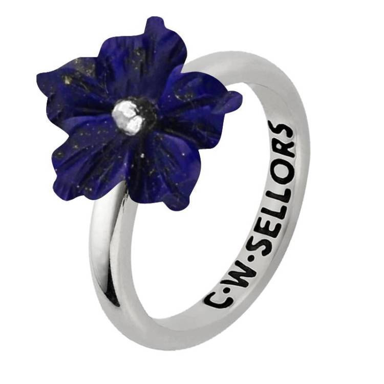 Sterling Silver Lapis Lazuli Tuberose 10mm Carnation Ring - Silver