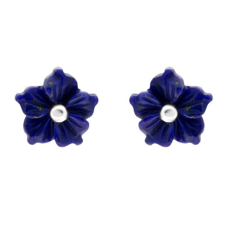 Sterling Silver Lapis Lazuli Tuberose 8mm Carnation Stud Earrings - Silver
