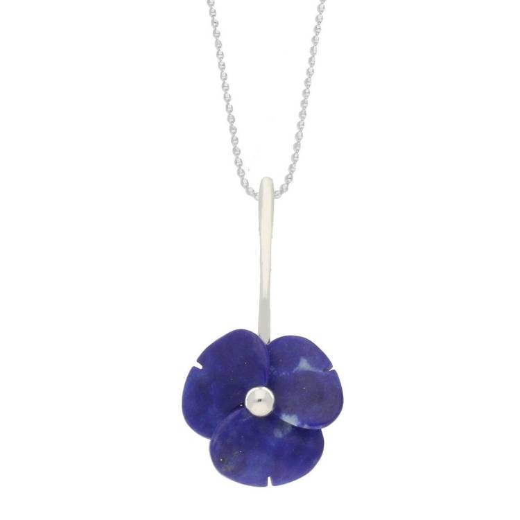 Sterling Silver Lapis Lazuli Tuberose 15mm Clover Necklace - Silver
