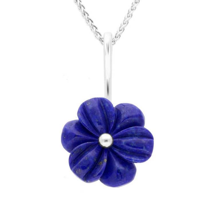 Sterling Silver Lapis Lazuli Tuberose 18mm Dahlia Necklace - Silver