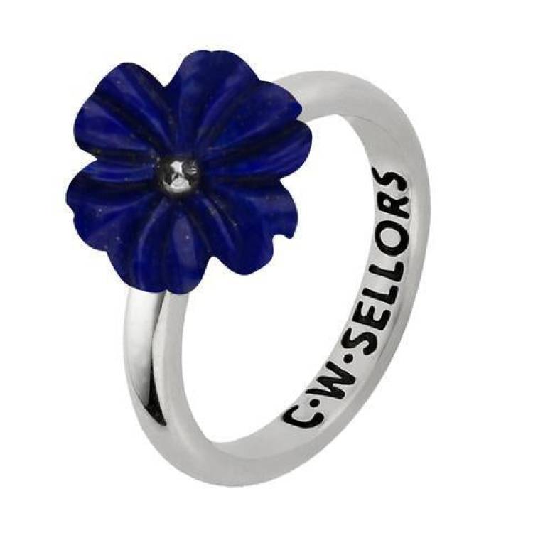 Sterling Silver Lapis Lazuli Tuberose 12mm Dahlia Ring - Silver