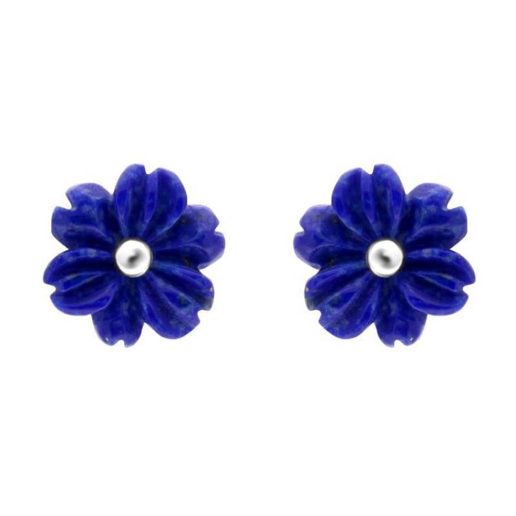 Sterling Silver Lapis Lazuli Tuberose 8mm Dahlia Stud Earrings - Silver