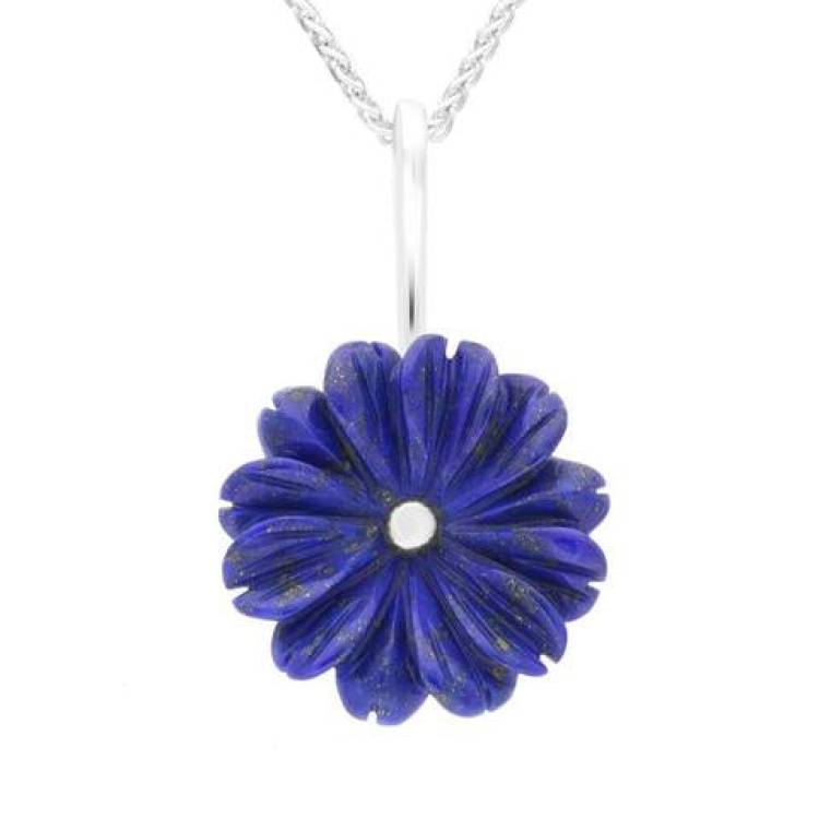 Sterling Silver Lapis Lazuli Tuberose 20mm Daisy Necklace - Silver