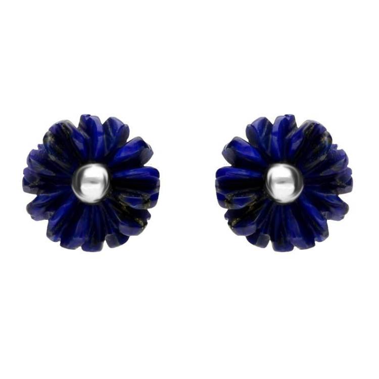Sterling Silver Lapis Lazuli Tuberose 6mm Daisy Stud Earrings - Silver