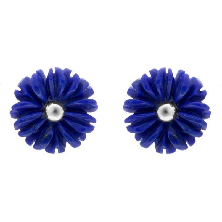 Sterling Silver Lapis Lazuli Tuberose 8mm Daisy Stud Earrings - Silver