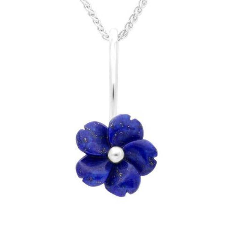 Sterling Silver Lapis Lazuli Tuberose 15mm Gypsophila Necklace - Silver