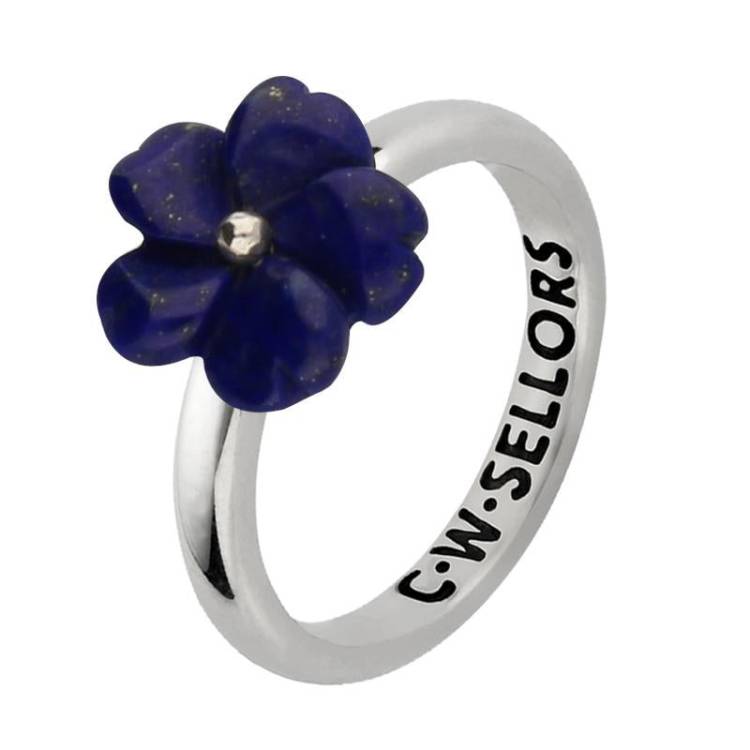 Sterling Silver Lapis Lazuli Tuberose 10mm Gypsophila Ring - Silver