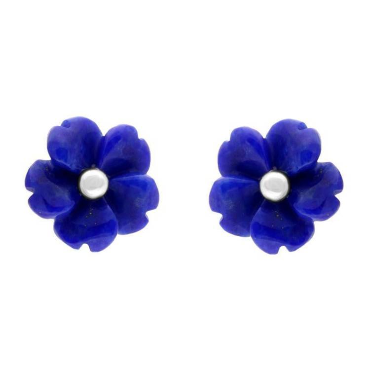Sterling Silver Lapis Lazuli Tuberose 8mm Gypsophila Stud Earrings - Silver