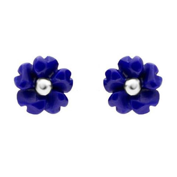 Sterling Silver Lapis Lazuli Tuberose 6mm Gypsophila Stud Earrings - Silver