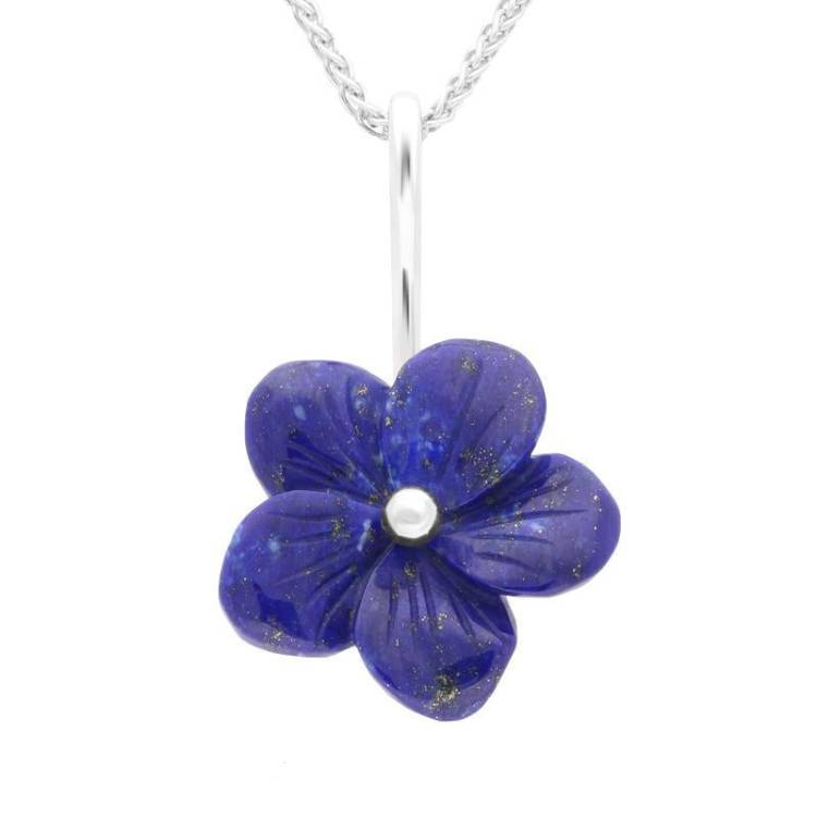 Sterling Silver Lapis Lazuli Tuberose 20mm Pansy Necklace - Silver