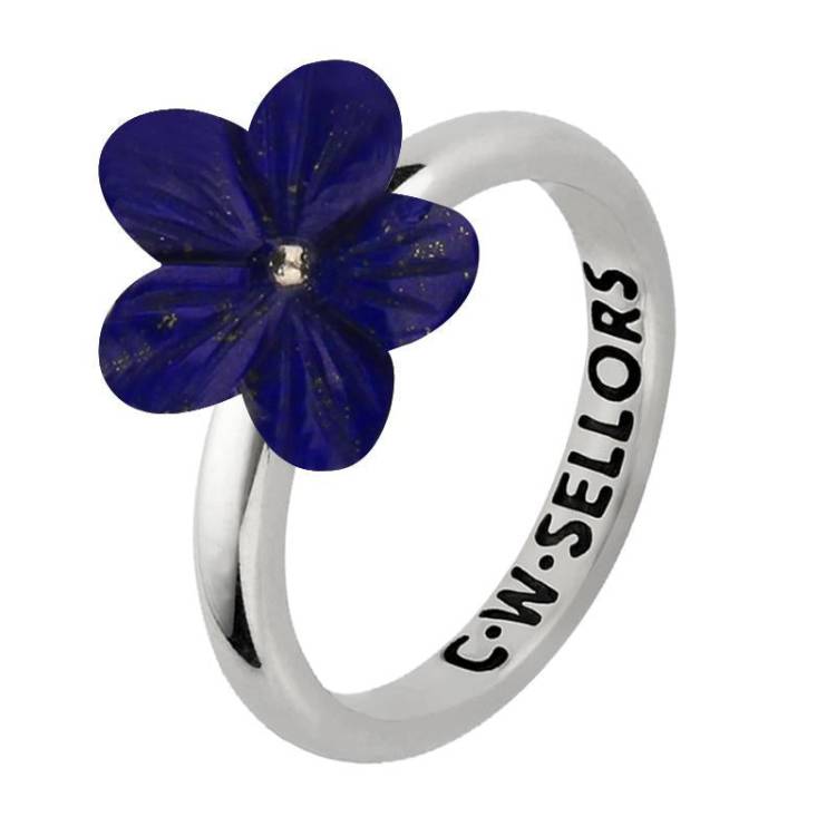 Sterling Silver Lapis Lazuli Tuberose 12mm Pansy Ring - Option1 Value Silver