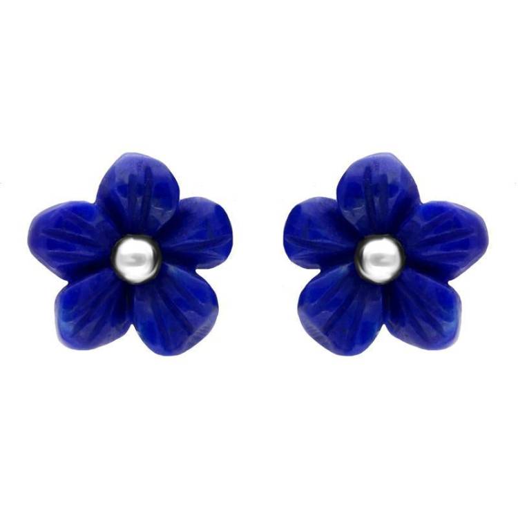 Sterling Silver Lapis Lazuli Tuberose 8mm Pansy Stud Earrings - Silver