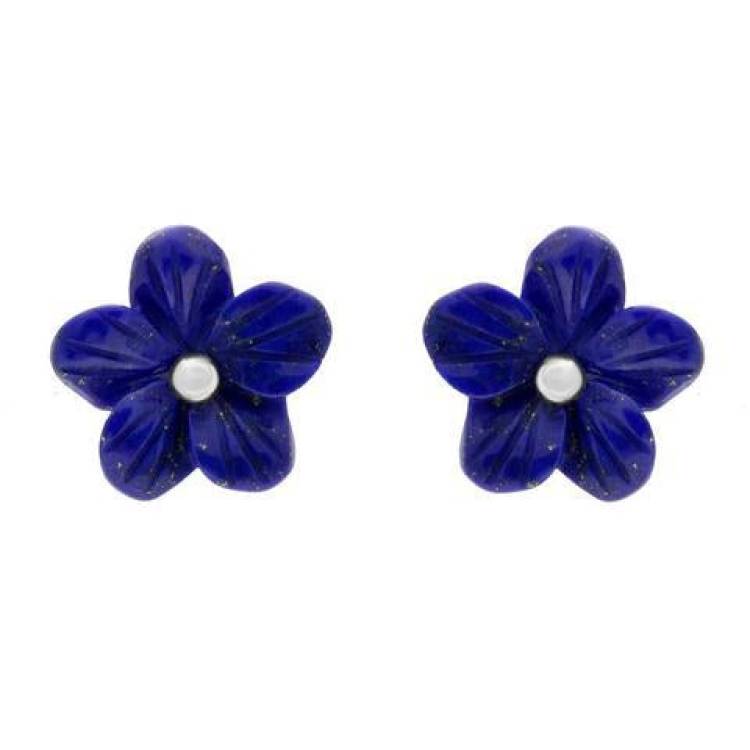 Sterling Silver Lapis Lazuli Tuberose 10mm Pansy Stud Earrings - Silver