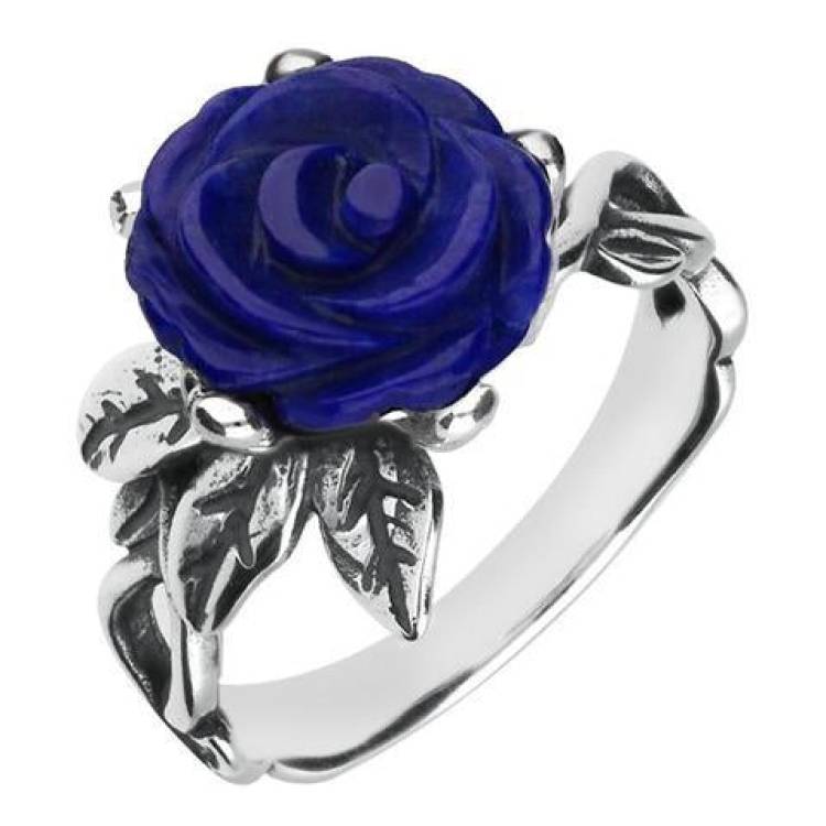 Sterling Silver Lapis Lazuli Tuberose 10mm Rose Leaf Twist Ring - Silver
