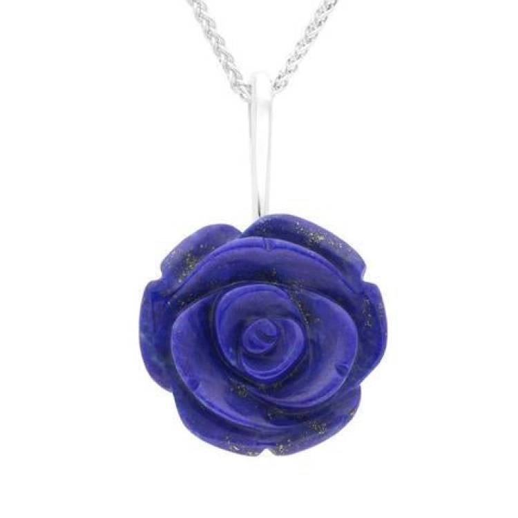 Sterling Silver Lapis Lazuli Tuberose 20mm Rose Necklace - Silver