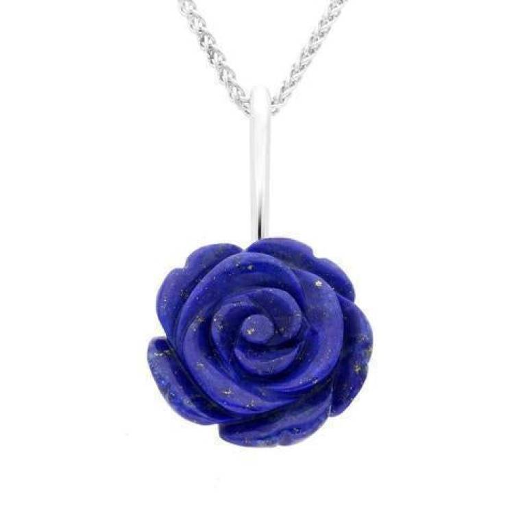 Sterling Silver Lapis Lazuli Tuberose 18mm Rose Necklace - Silver