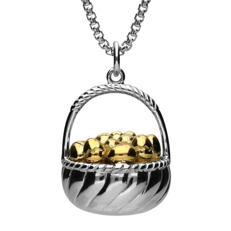 Large Basket Yellow Gold Sterling Silver Plated Egg Necklace - Option1 Value Yellow Gold