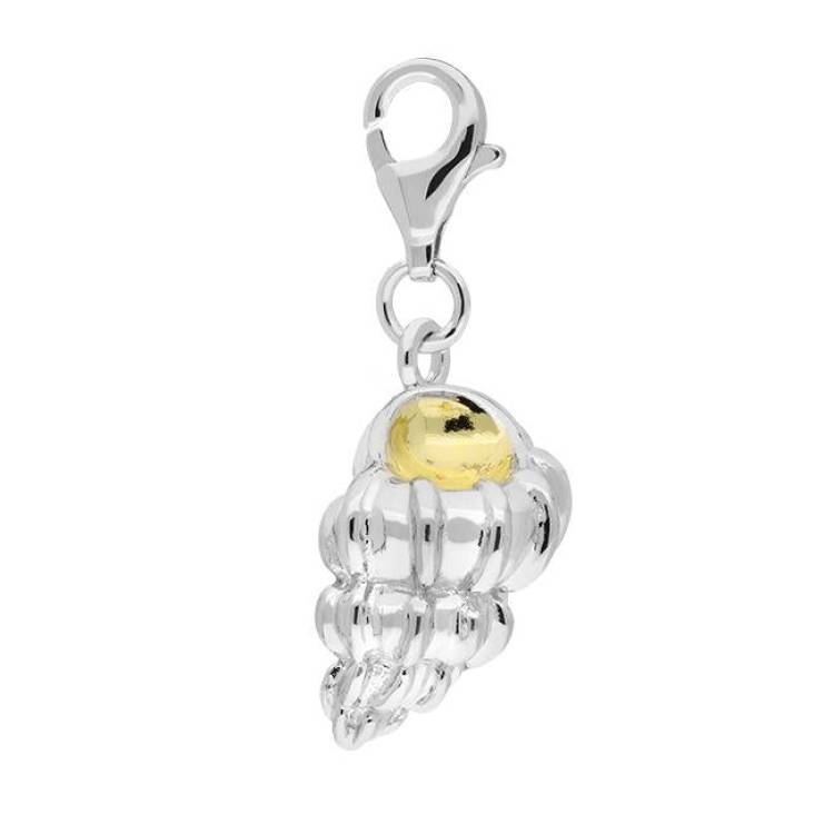 Sterling Silver Yellow Gold Large Conch Shell Charm - Silver