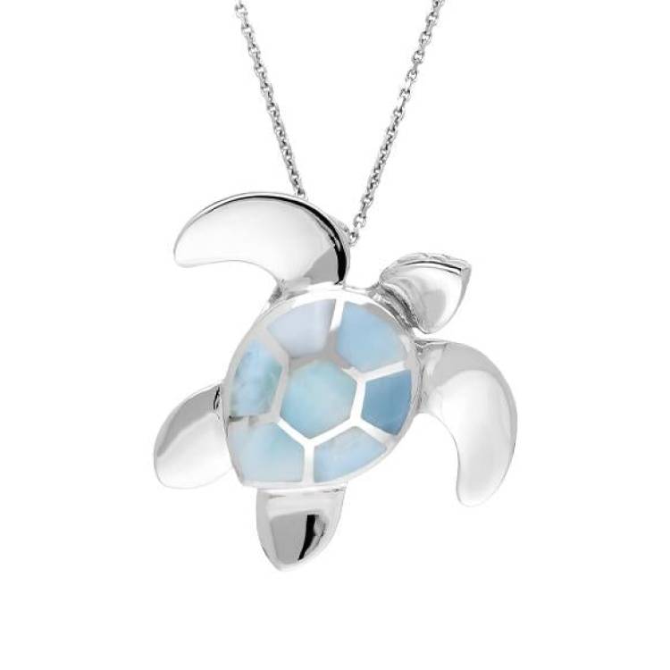 Sterling Silver Larimar Medium Seven Stone Turtle Necklace - Option1 Value Silver