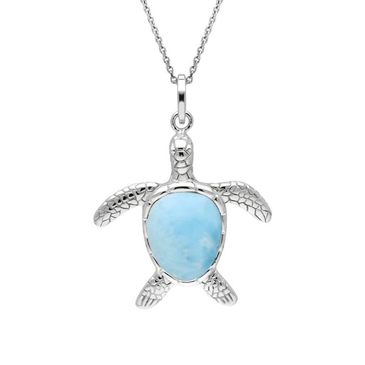 Sterling Silver Larimar Medium Single Stone Turtle Necklace - Option1 Value Silver