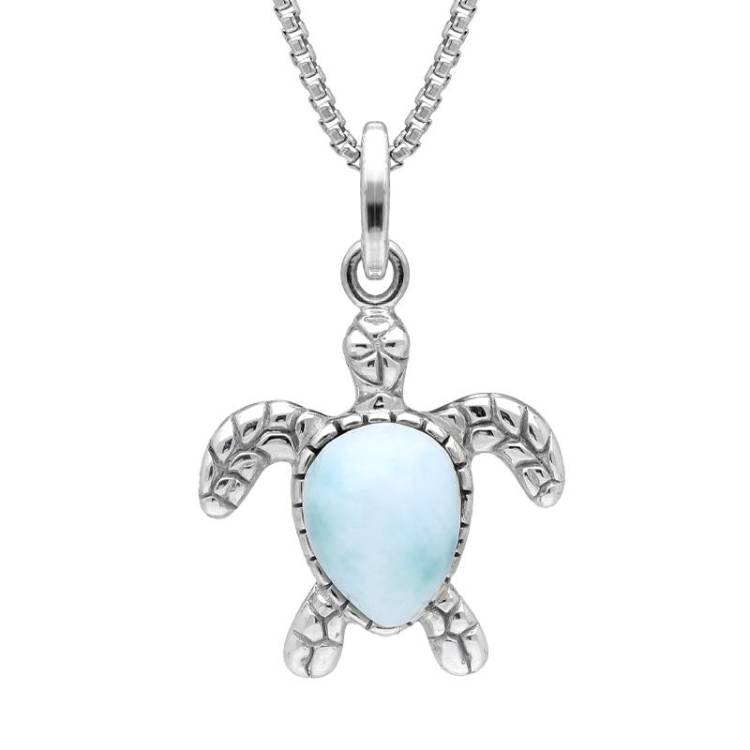 Sterling Silver Larimar Tiny Single Stone Turtle Necklace - Option1 Value Silver